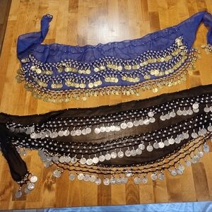 Set Of Two Belly Dance Hip Scarves / Coin Belts